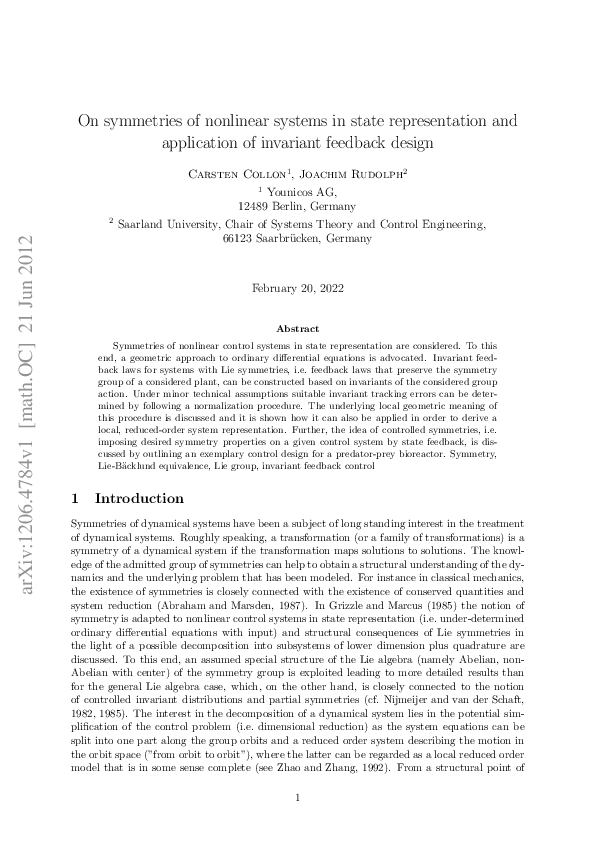 (PDF) On symmetries of nonlinear systems in state representation and ...