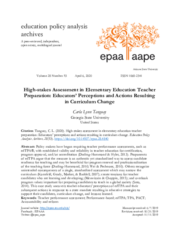 (PDF) High-stakes assessment in elementary education teacher ...