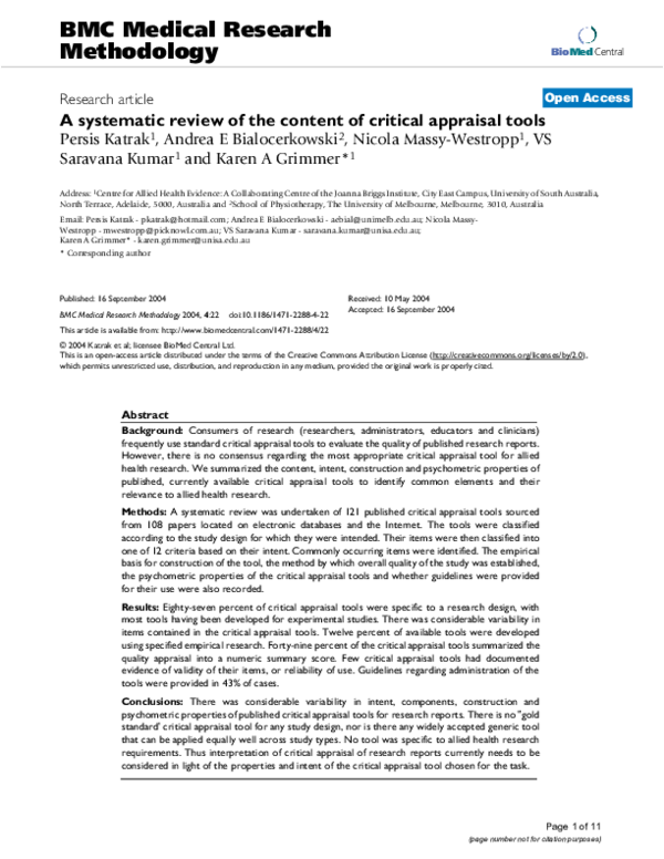 (PDF) A systematic review of the content of critical appraisal tools