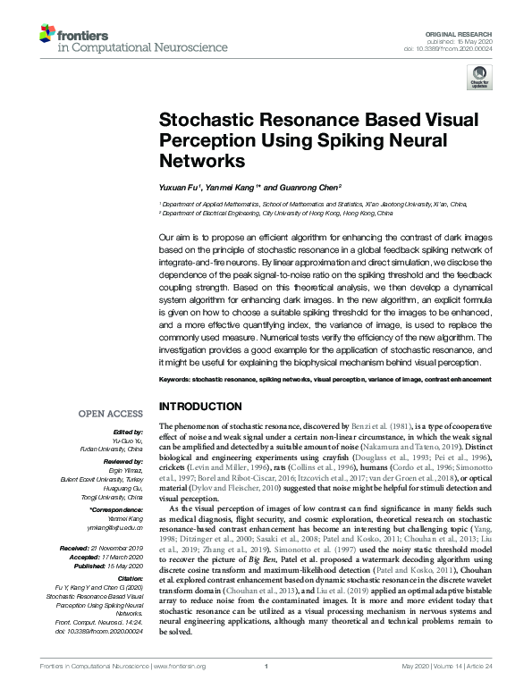 (PDF) Stochastic Resonance Based Visual Perception Using Spiking Neural ...