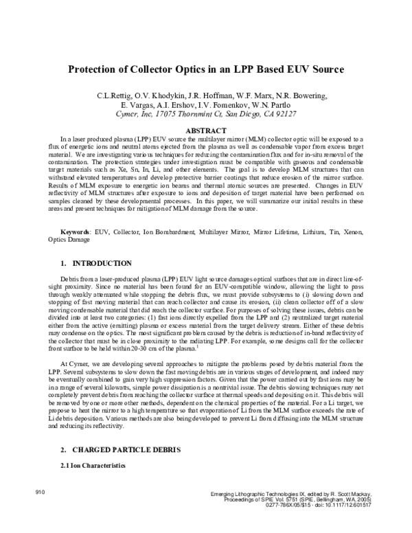 (PDF) Protection of collector optics in an LPP based EUV source