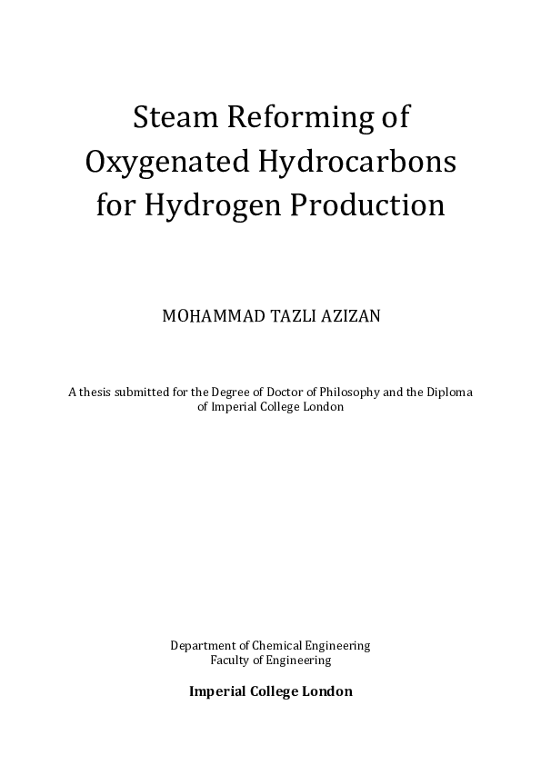 (PDF) Steam reforming of oxygenated hydrocarbons for hydrogen production