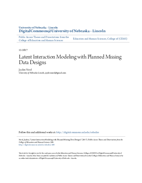 (PDF) Latent Interaction Modeling with Planned Missing Data Designs