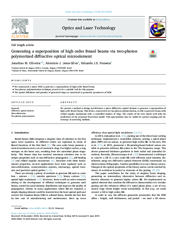 (PDF) Generating a superposition of high order Bessel beams via two ...