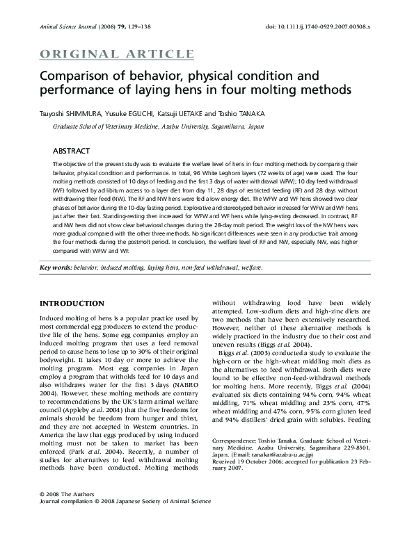 (PDF) Comparison of behavior, physical condition and performance of ...