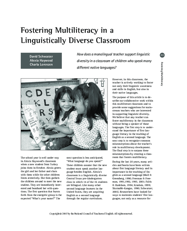 (PDF) Fostering multiliteracy in a linguistically diverse classroom