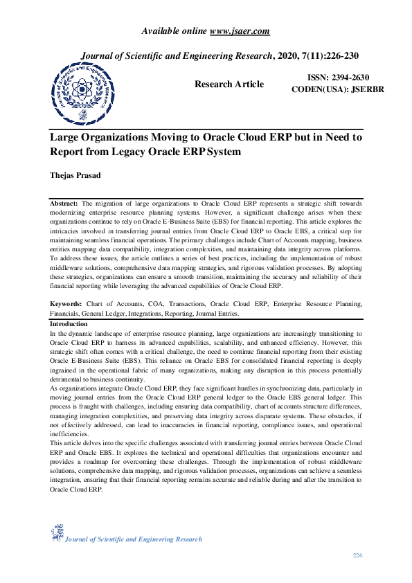 (PDF) Large Organizations Moving to Oracle Cloud ERP but in Need to ...