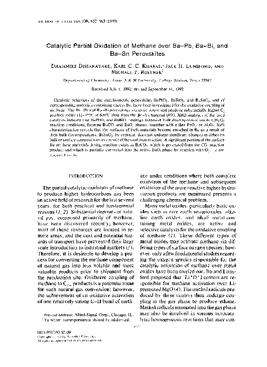 (PDF) Catalytic Partial Oxidation of Methane over Ba-Pb, Ba-Bi, and Ba ...