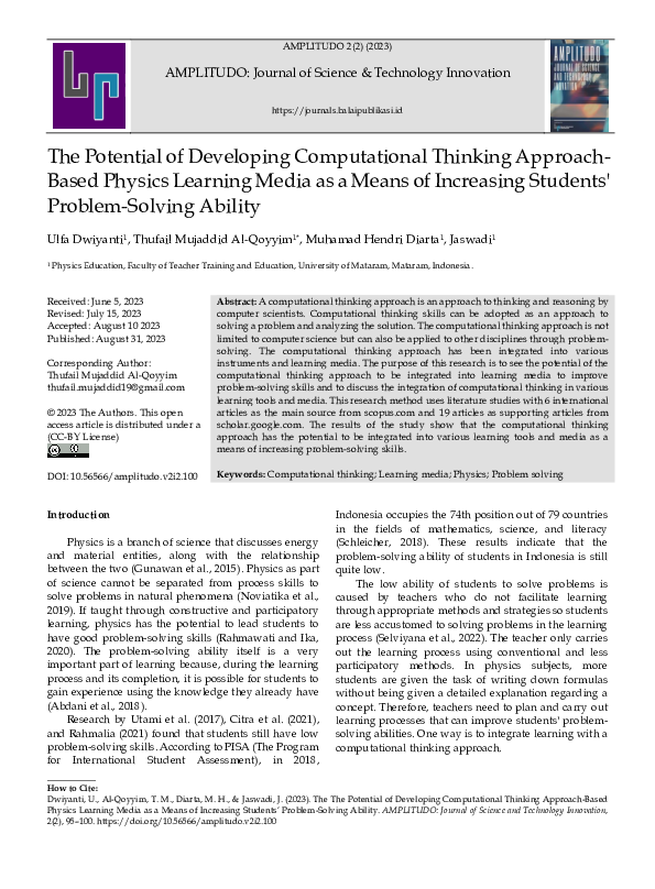 (PDF) The Potential of Developing Computational Thinking Approach-Based ...