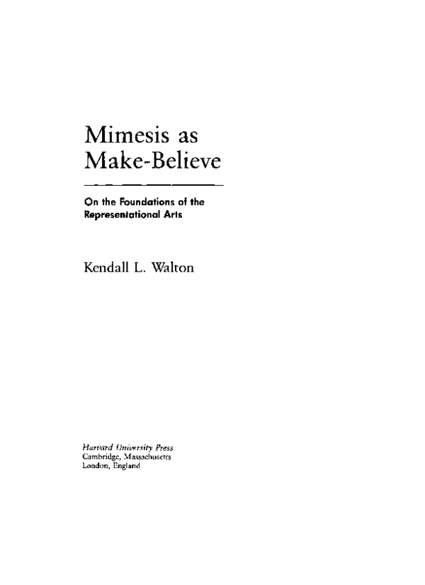 PDF) Mimesis as Make-Believe: On the Foundations of the