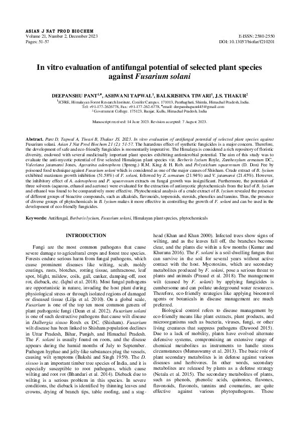 (PDF) In vitro evaluation of antifungal potential of selected plant ...
