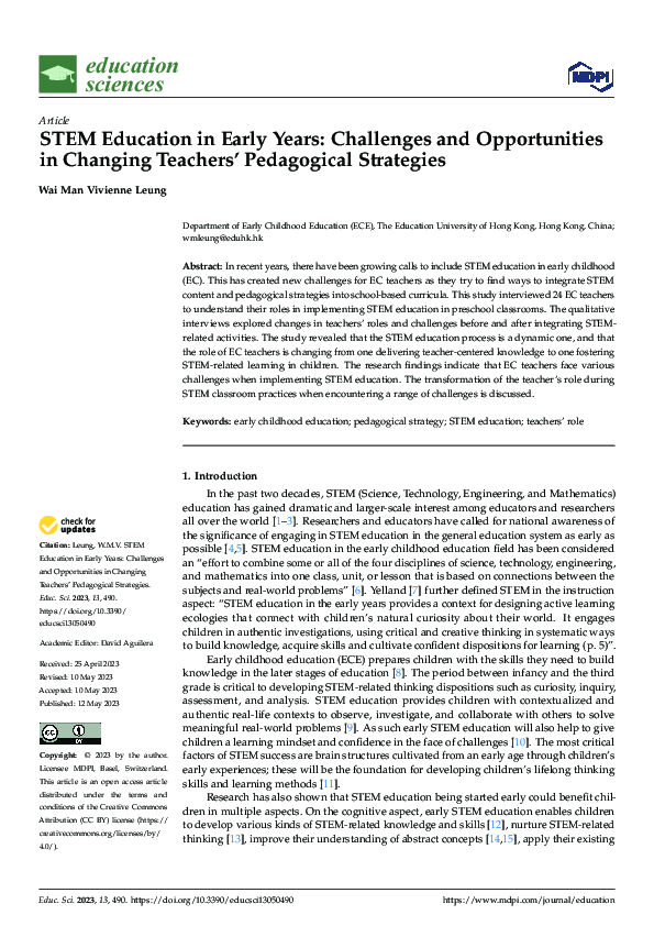 (PDF) STEM Education in Early Years: Challenges and Opportunities in ...