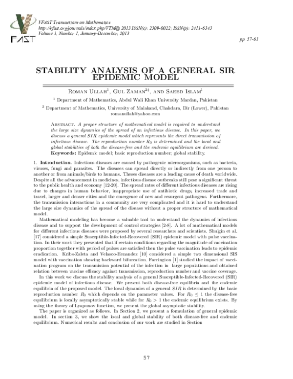 (PDF) Stability analysis of a general SIR epidemic model