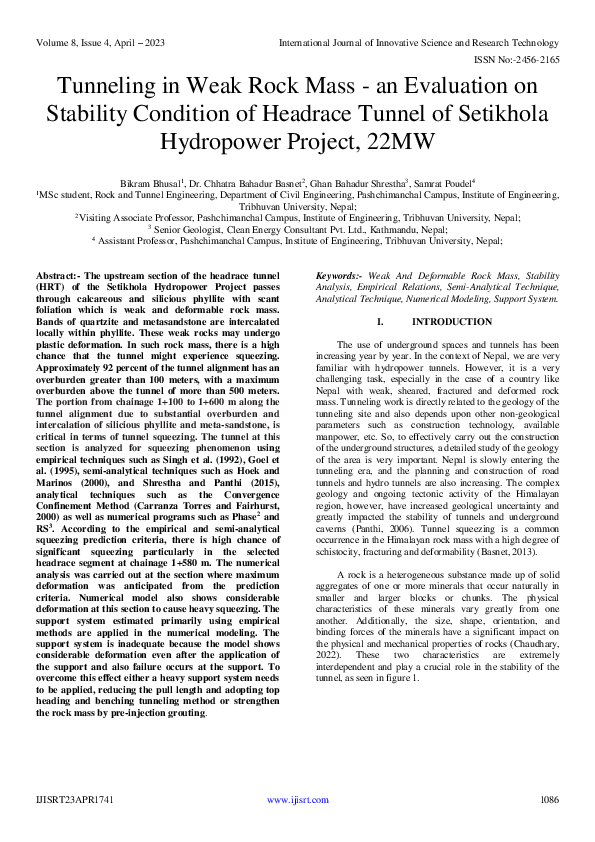 (PDF) Tunneling in Weak Rock Mass - an Evaluation on Stability ...