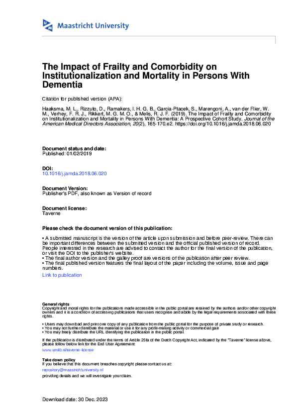 (PDF) The Impact of Frailty and Comorbidity on Institutionalization and ...