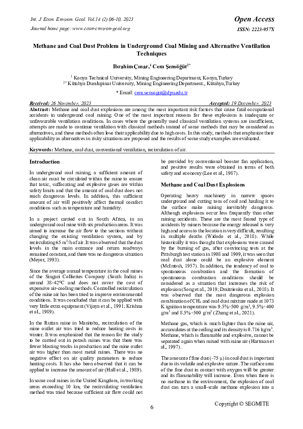 (PDF) Methane and Coal Dust Problem in Underground Coal Mining and ...