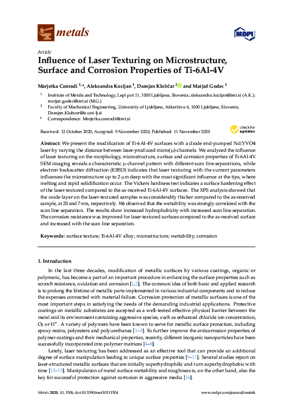 (PDF) Influence of Laser Texturing on Microstructure, Surface and ...