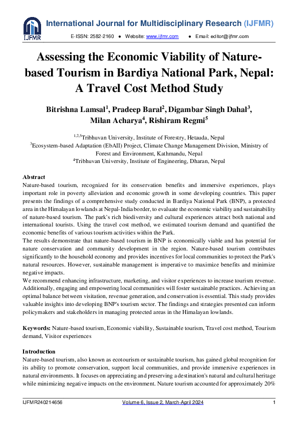 (PDF) Assessing the Economic Viability of Nature-based Tourism in ...