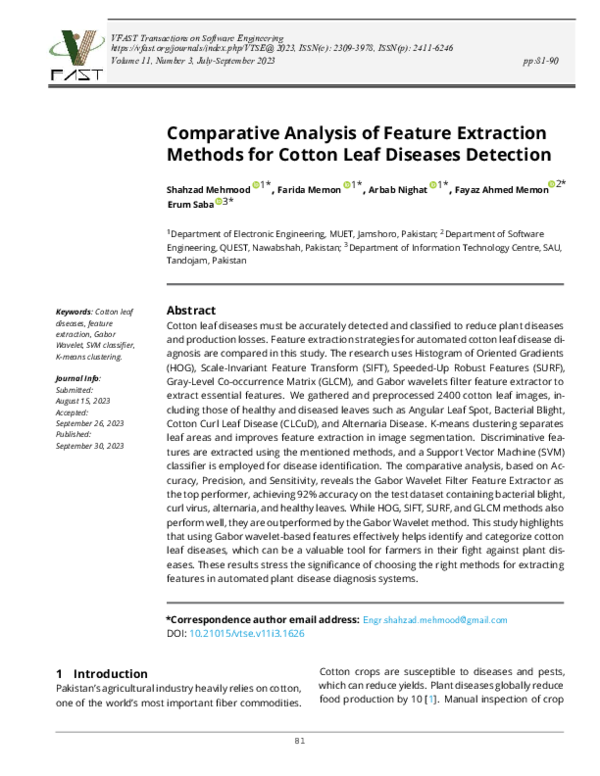(PDF) Comparative Analysis of Feature Extraction Methods for Cotton ...