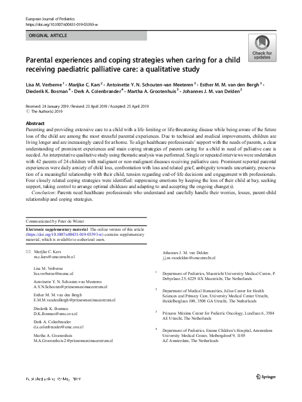 (PDF) Parental experiences and coping strategies when caring for a ...
