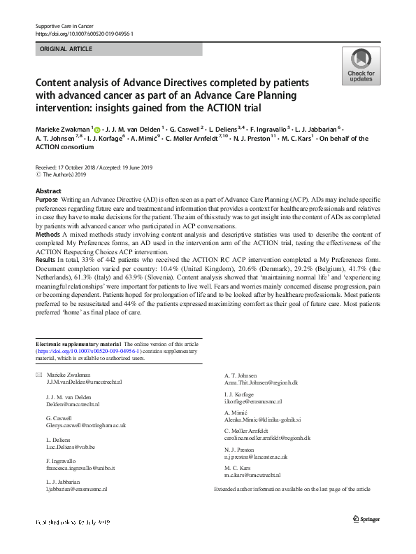 (PDF) Content analysis of Advance Directives completed by patients with ...