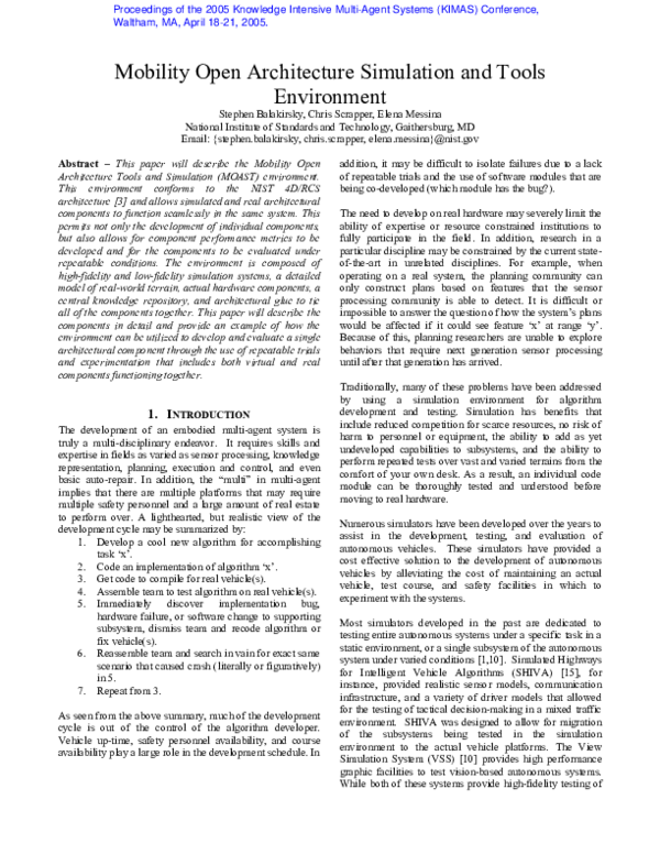 (PDF) Mobility open architecture simulation and tools environment