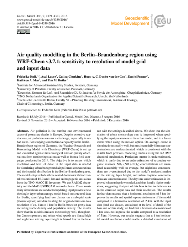 (PDF) Air quality modelling in the Berlin–Brandenburg region using WRF ...