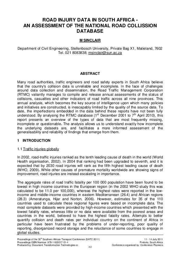 (PDF) Road injury data in South Africa - An assessment of the national ...