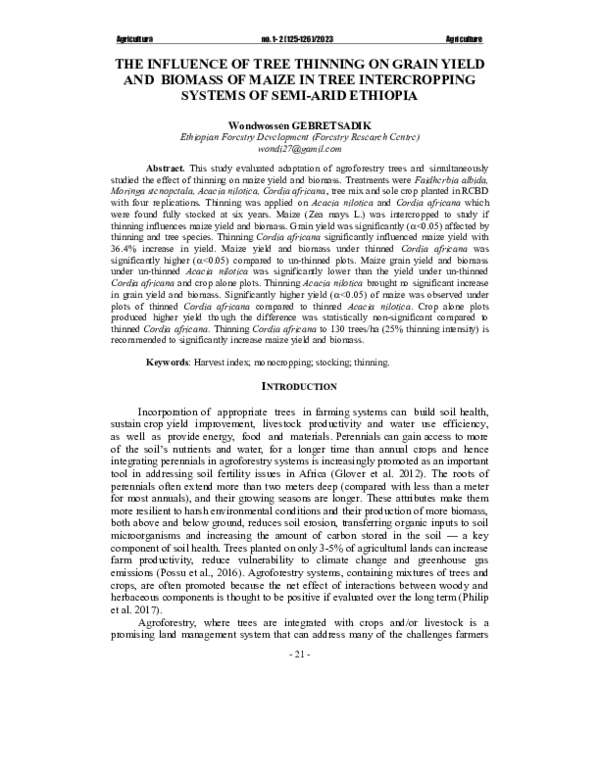 (PDF) THE INFLUENCE OF TREE THINNING ON GRAIN YIELD AND BIOMASS OF ...