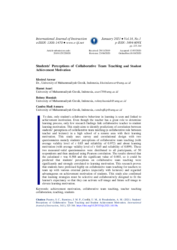 (PDF) Students' Perceptions of Collaborative Team Teaching and Student ...