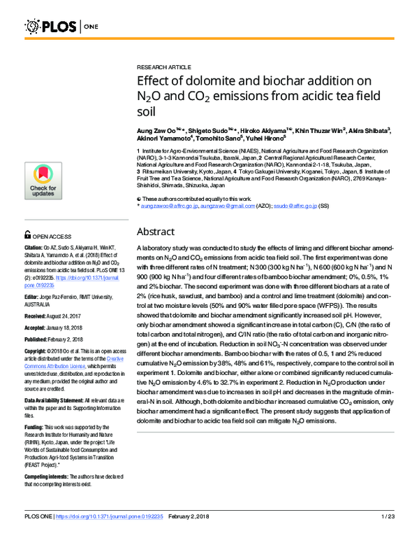 (PDF) Effect of dolomite and biochar addition on N2O and CO2 emissions ...
