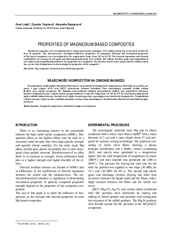 (PDF) Properties of Magnesium Based Composites