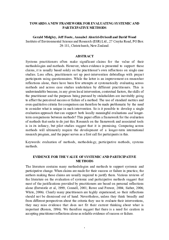 (PDF) Towards a New Framework for Evaluating Systemic and Participative ...