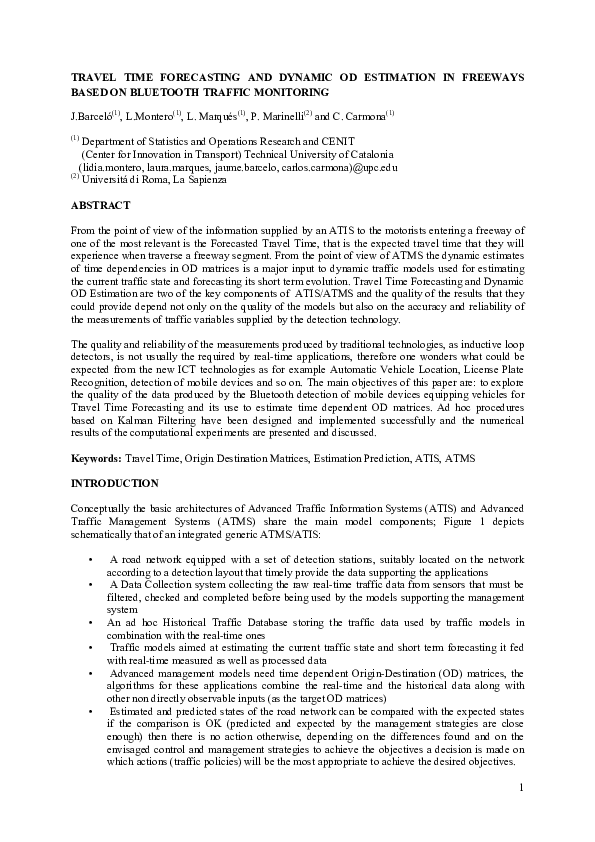 (PDF) Travel Time Forecasting and Dynamic Origin-Destination Estimation ...