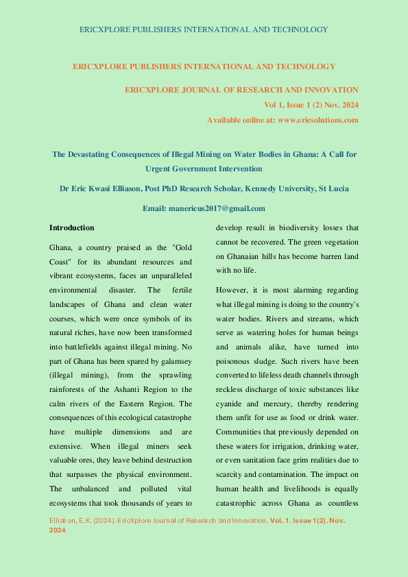 (PDF) The Devastating Consequences of Illegal Mining on Water Bodies in ...