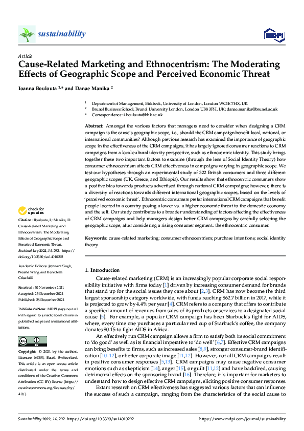 (PDF) Cause-Related Marketing and Ethnocentrism: The Moderating Effects ...