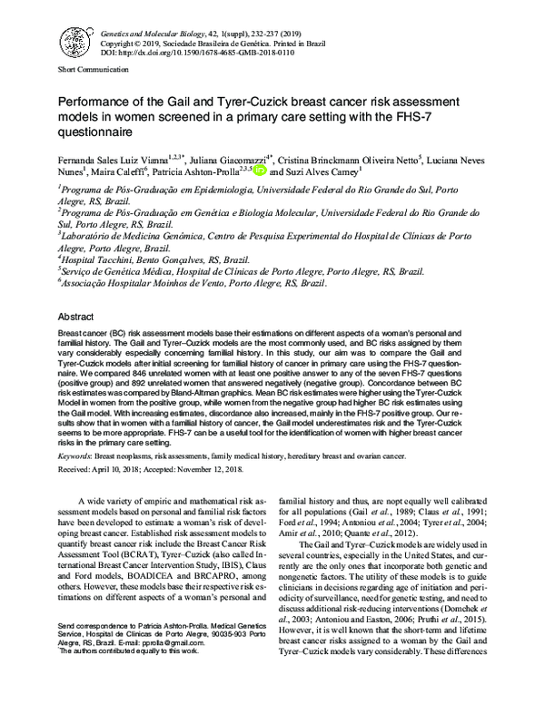 (PDF) Performance of the Gail and Tyrer-Cuzick breast cancer risk ...