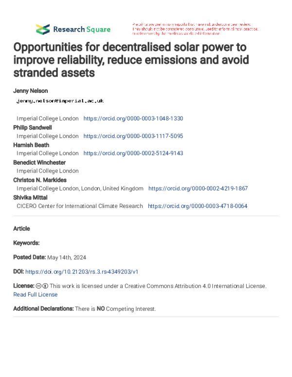 (PDF) Opportunities for decentralised solar power to improve ...
