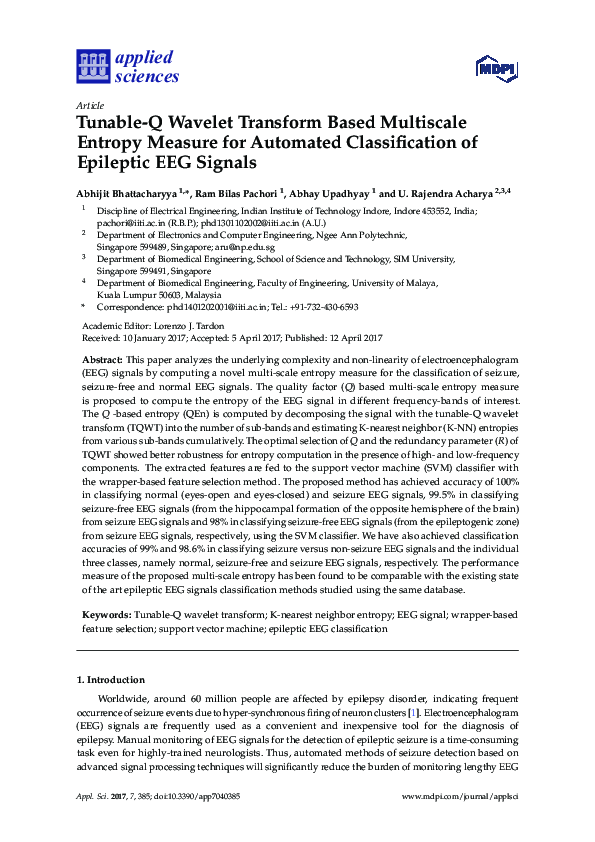 (PDF) Tunable-Q Wavelet Transform Based Multiscale Entropy Measure for ...