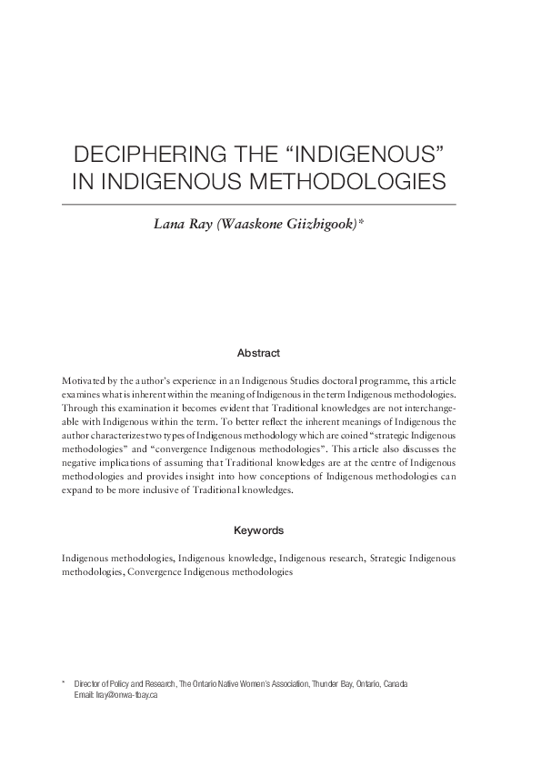(PDF) Deciphering the “Indigenous” in Indigenous Methodologies