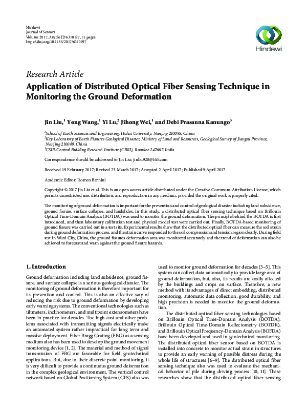 (PDF) Application of Distributed Optical Fiber Sensing Technique in ...