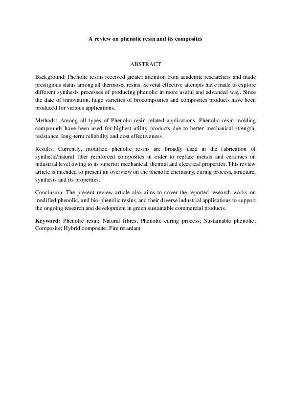 (PDF) A Review on Phenolic Resin and its Composites