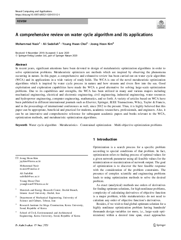 (PDF) A comprehensive review on water cycle algorithm and its applications