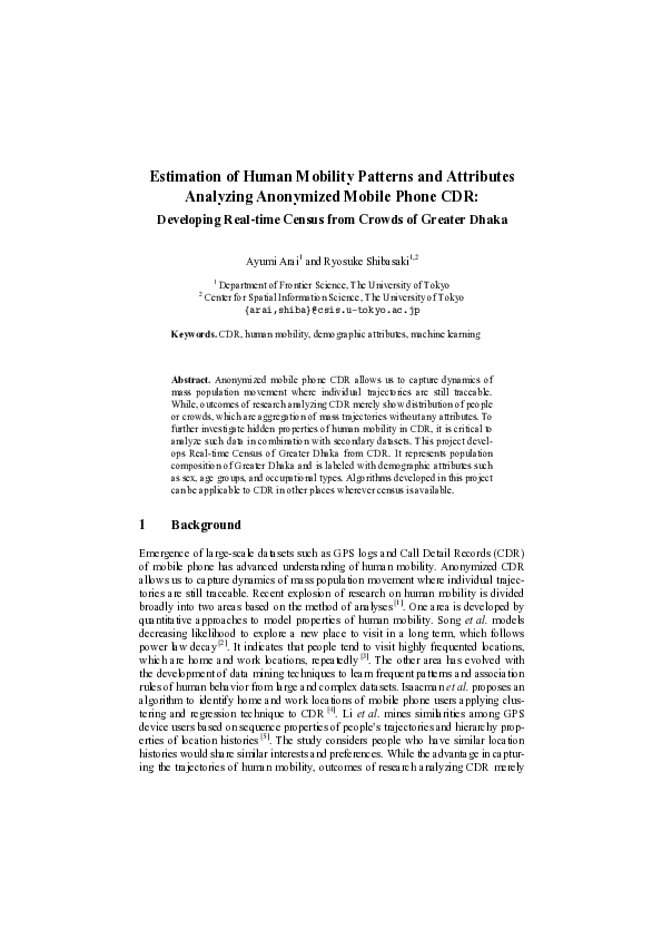 (PDF) Estimation of Human Mobility Patterns and Attributes Analyzing ...