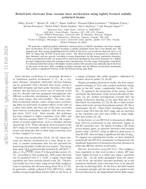 (PDF) Relativistic electrons from vacuum laser acceleration using ...