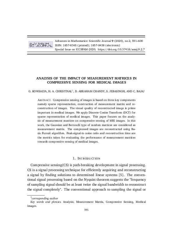 (PDF) Analysis of the impact of measurement matrices in compressive ...