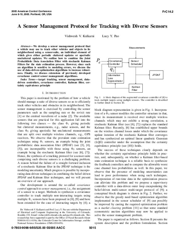(PDF) A sensor management protocol for tracking with diverse sensors