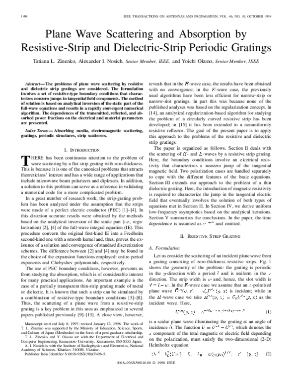 (PDF) Plane wave scattering and absorption by resistive-strip and ...