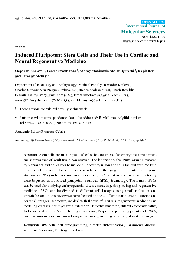 (PDF) Induced Pluripotent Stem Cells and Their Use in Cardiac and ...