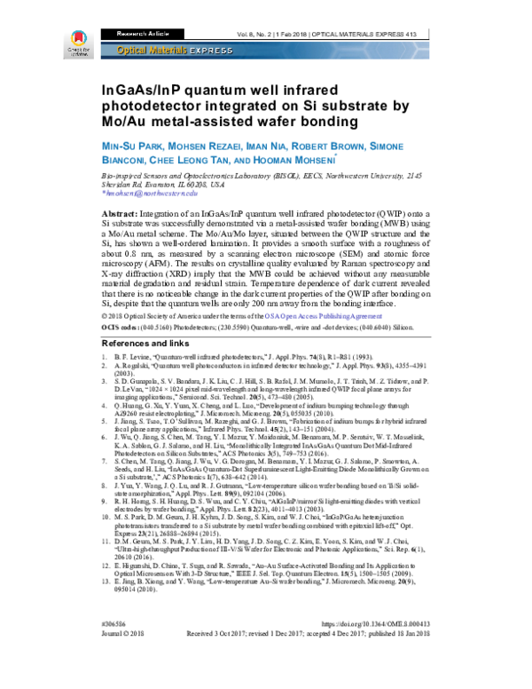 (PDF) InGaAs/InP quantum well infrared photodetector integrated on Si ...